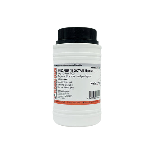 Reines Manganiummonoxid Octat 4-Hydrat, 250g, in einer transparenten Verpackung, für chemische Anwendungen.