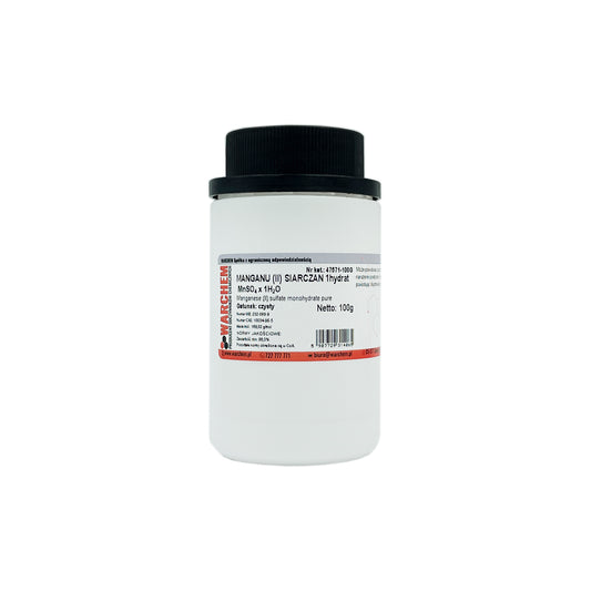 Reines MANGAN (II) SULPHAT 1hydrat, 100g Packung, chemische Substanz, in einer transparenten Verpackung, auf weißem Hintergrund