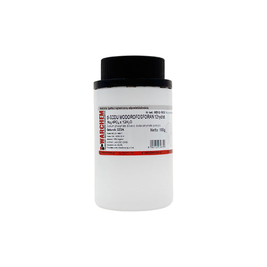 Di-Natriumhydrogenphosphat 12-Hydrat von WARCHEM in 100g Packung, chemisches Produkt mit weißen Kristallen.