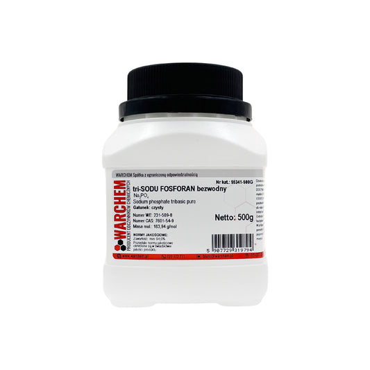 Reines wasserfreies Trinatriumphosphat in 500g Verpackung, chemische Substanz für industrielle und chemische Anwendungen.
