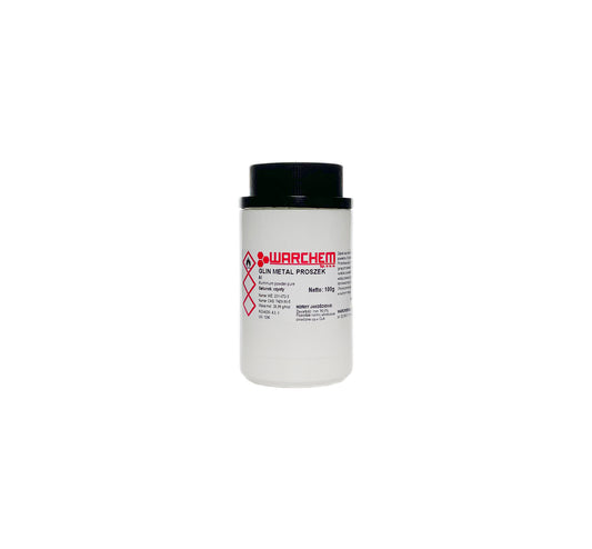 Reines Aluminiummetallpulver von WARCHEM, 100g, feines metallisches Pulver für industrielle Anwendungen, auf weißem Hintergrund.