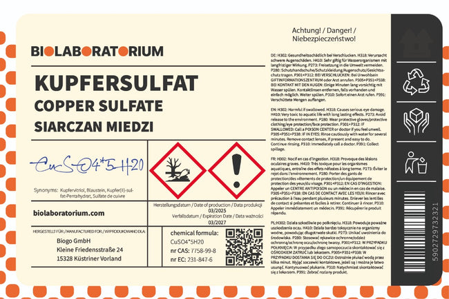 Solfato di rame. Pentaidrato di rame 1kg Biolaboratorium Main Image