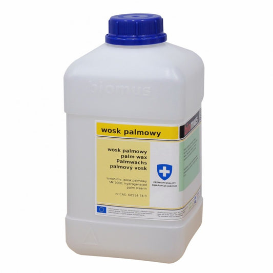 Biomus Palmwachs 1kg, natürliches, weißes Palmwachs in einer offenen Verpackung, ideal für Kosmetik und Pflegeprodukte.