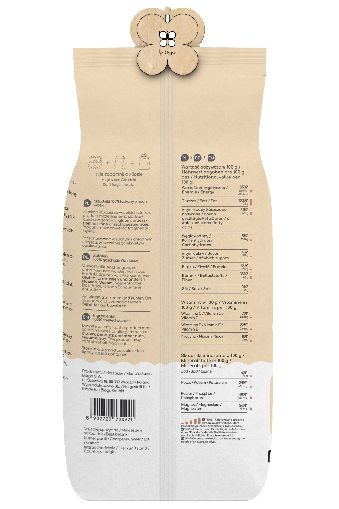 Nueces 800 g BIOGO Imagen secundaria del producto