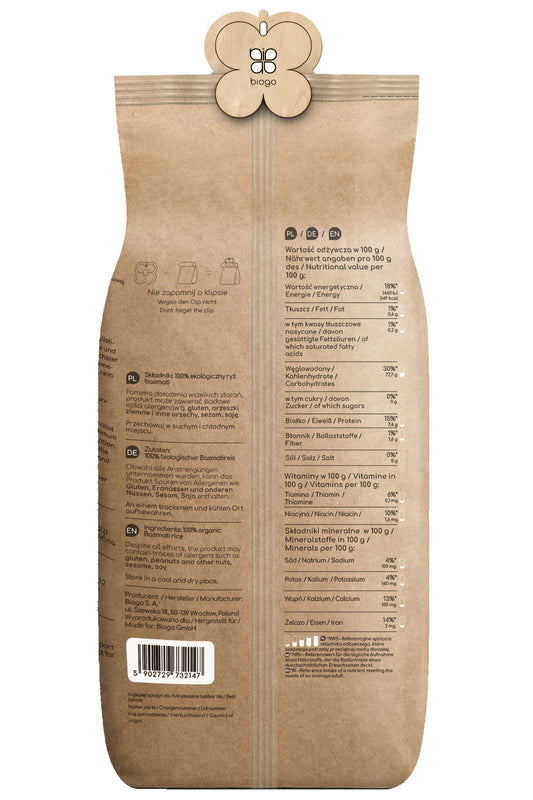 Basmatireis bio 1 kg Biogo - Biogo.de