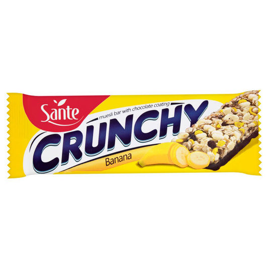 Sante Bananen-Knusperriegel in Schokolade, 40g, mit Schokoladenüberzug und knusprigen Bananenstücken in der Packung