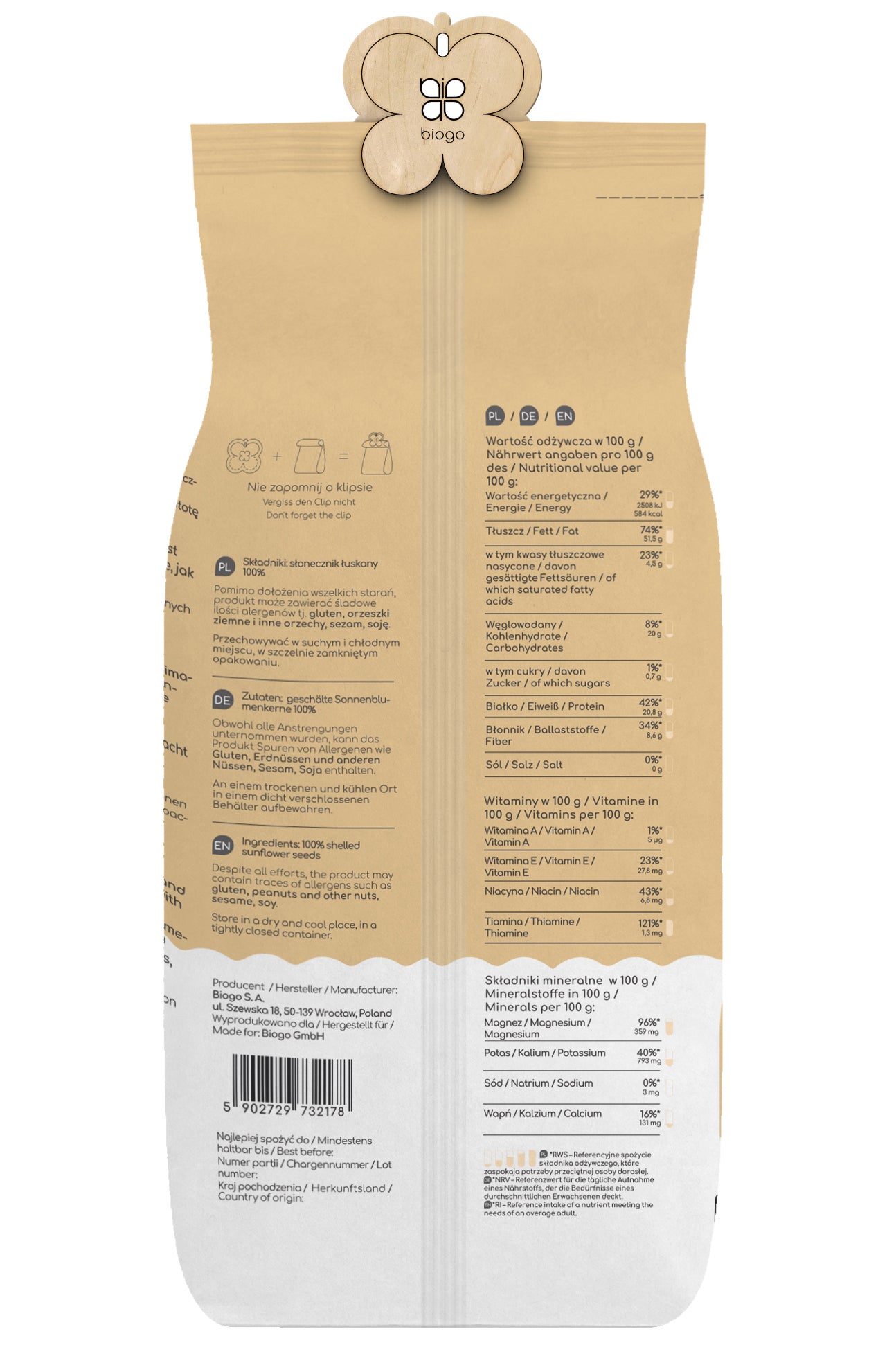 Semillas de girasol peladas 1 kg BIOGO Imagen secundaria del producto