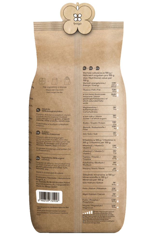 Raspas de coco biológicas 500 g BIOGO Main Image