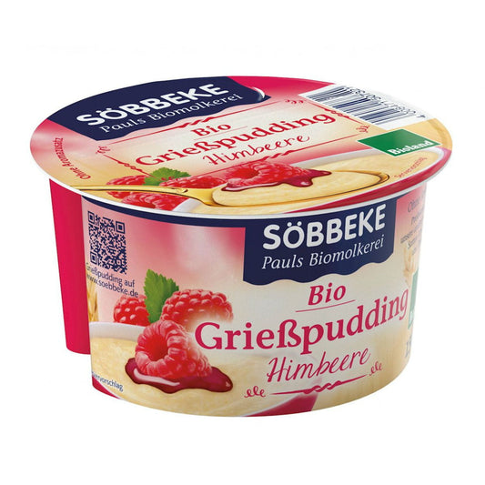 Bio Grießdessert mit Himbeeren von SOBBEKE, 150 g, cremige Süßspeise mit frischen Himbeeren auf cremiger Grießbasis