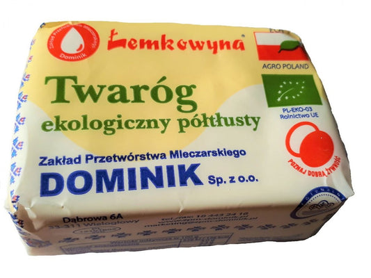 Hüttenkäse von ŁEMKOWYNA, BIO halbfett, in 0,27 kg Packung, cremige Textur, frischer Käse aus biologischer Landwirtschaft