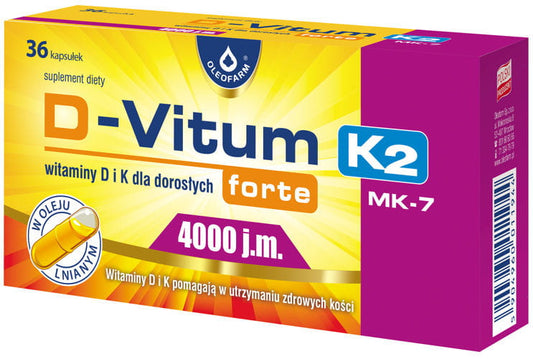 D - Vitum FORTE Vitamin D3 4000 IE und K2 MK-7 100 mcg, 36 Kapseln von OLEOFARM, natürliche Nahrungsergänzung für Erwachsene