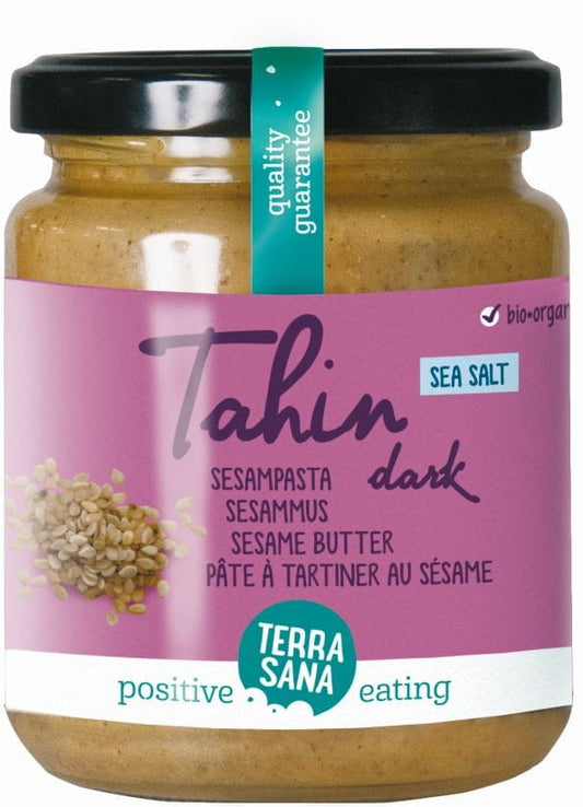 Bio Tahina Sesampaste von TERRASANA in 250 g Glas, cremige, naturbelassene Sesampaste für Küche und Backen