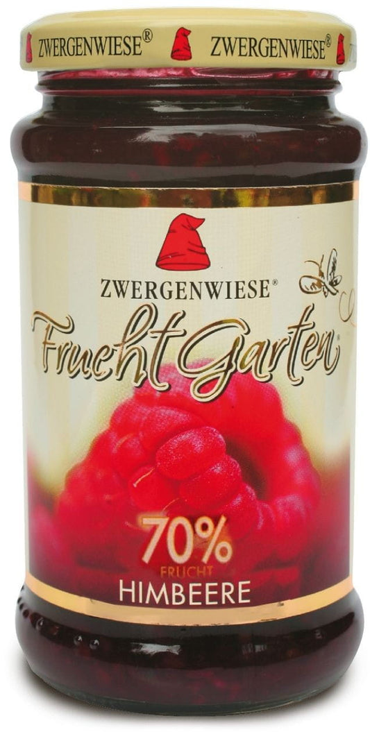 Himbeermousse von ZWERGENWIESE, glutenfrei, biologisch, 70% Frucht, in 225 g Schale, cremige Himbeerdessert.