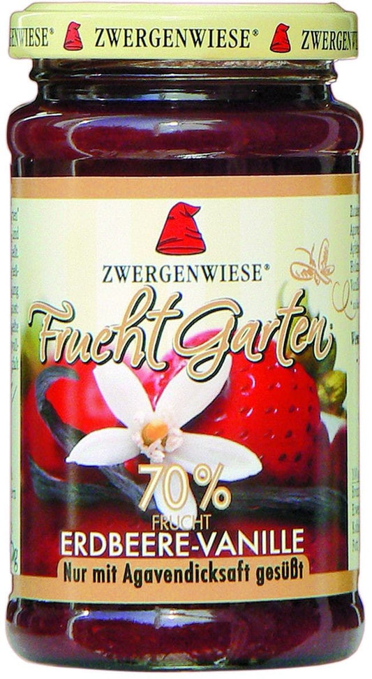 Erdbeermousse mit Vanillegeschmack von ZWERGENWIESE, glutenfrei, biologisch, 225 g, fruchtiges Dessert in Glas.