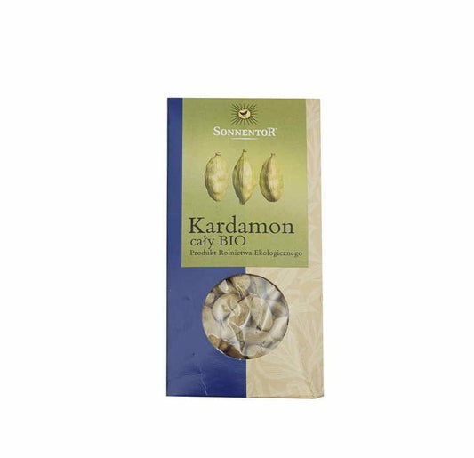 Ganzes Bio-Kardamom von SONNENTOR in 30 g Packung, aromatische, grüne Kardamomkapseln für Gewürzgerichte und Tees