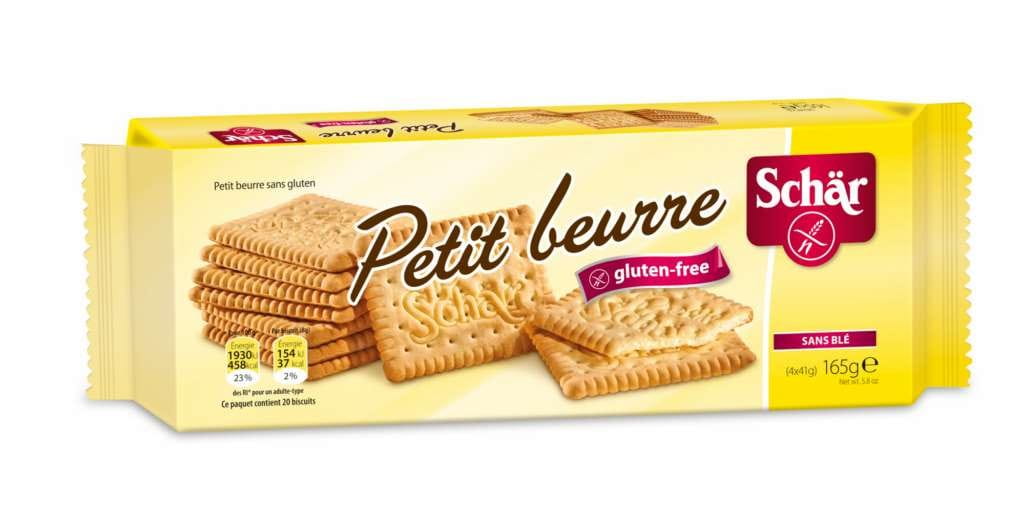 Glutenfreie Petit Beurre Kekse von SCHAR, 165 g, knusprige Kekse zum Naschen, auf einer weißen Oberfläche liegend