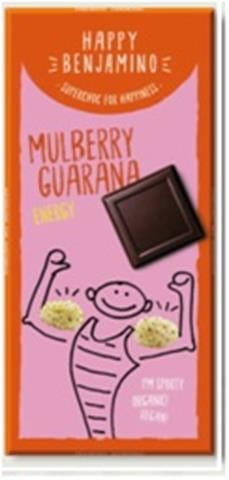Glutenfreie vegane Schokolade mit Maulbeere und Guarana BIO 70 g HAPPY BENJAMINO