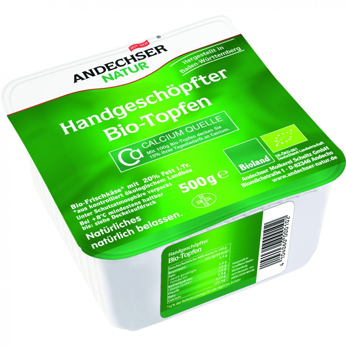 Handgemachter Hüttenkäse 20% BIO 500 g ANDECHSER NATUR