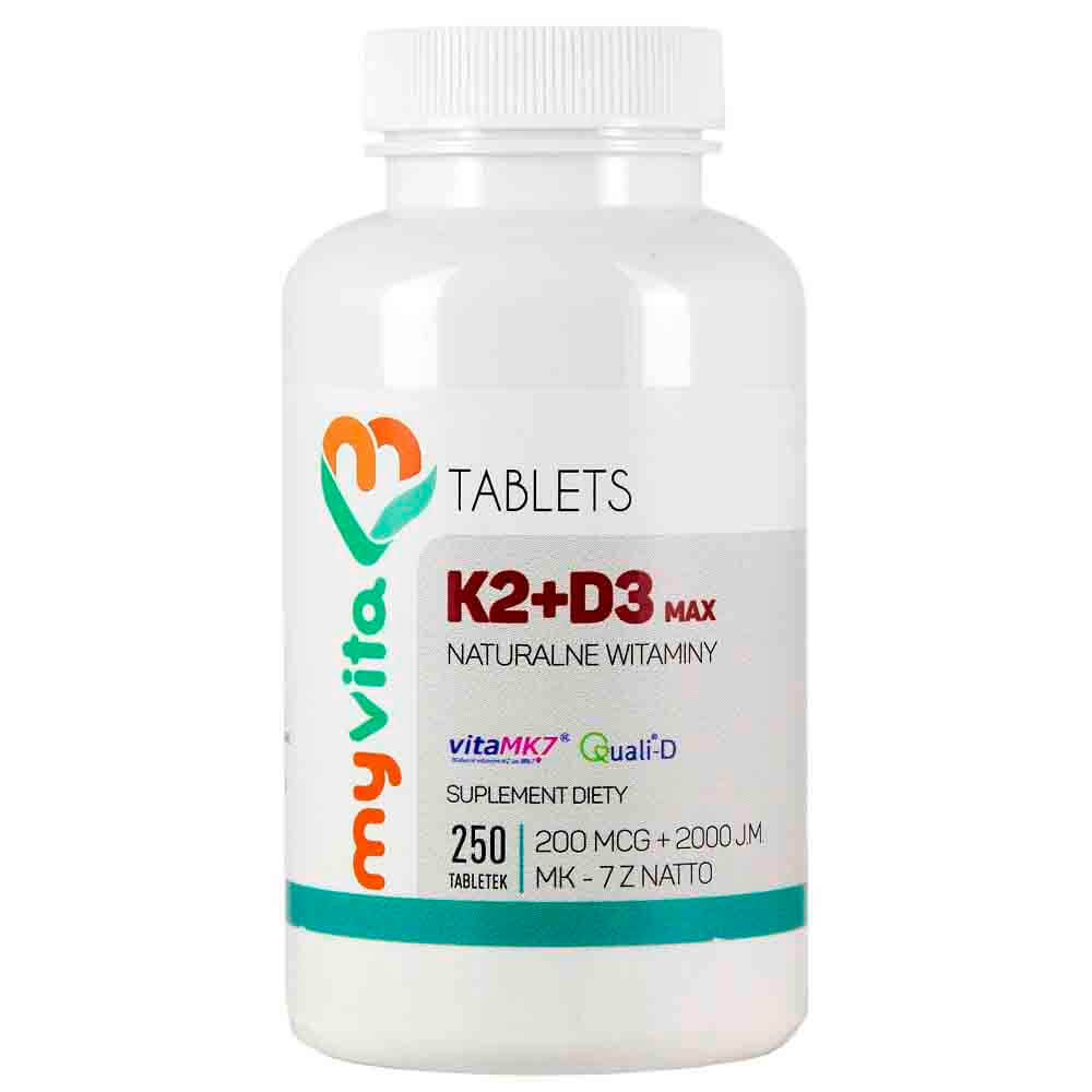 Vitamin K2 K - 2 mk - 7 K2MK7 max 200 mcg + D3 D - 3 2000iu 250 Tabletten MYVITA