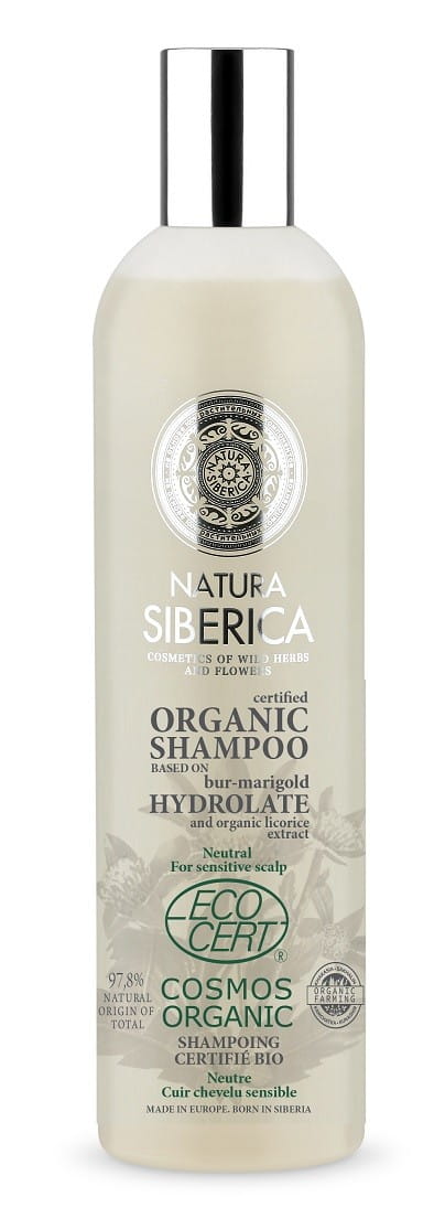 Naturkosmetik Shampoo für empfindliche Kopfhaut von NATURA SIBERICA, 400 ml Flasche mit natürlicher Formel.