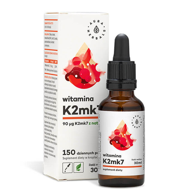K2MK7 flüssiges Vitamin K2 - MK7 900 Tropfen 30 ml AURA HERBALS Hover Image