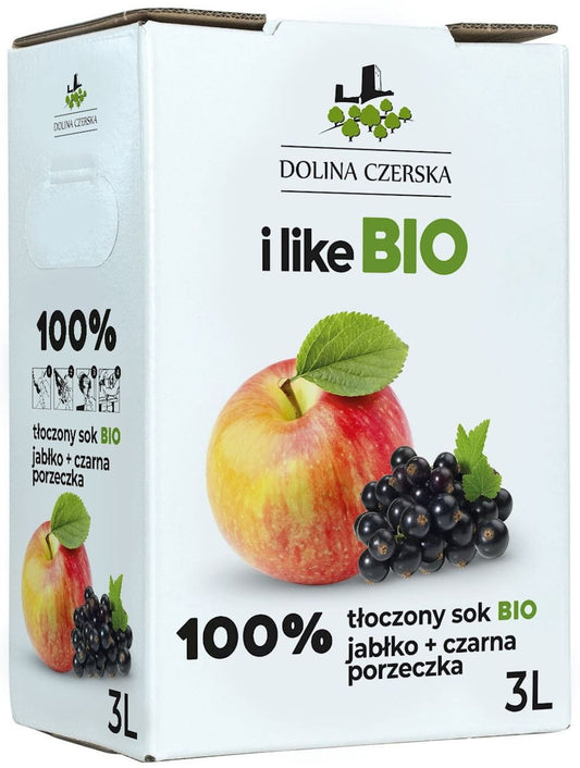 Bio Apfelsaft mit schwarzer Johannisbeere von Dolina Czerska, 3 Liter Flasche, fruchtiger Saft in transparentem Behälter