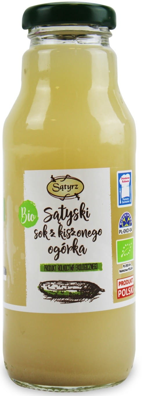 Bio eingelegter Gurkensaft von SĄTYRZ, 300 ml Flasche mit grünem Gurken-Getränk in Glasflasche