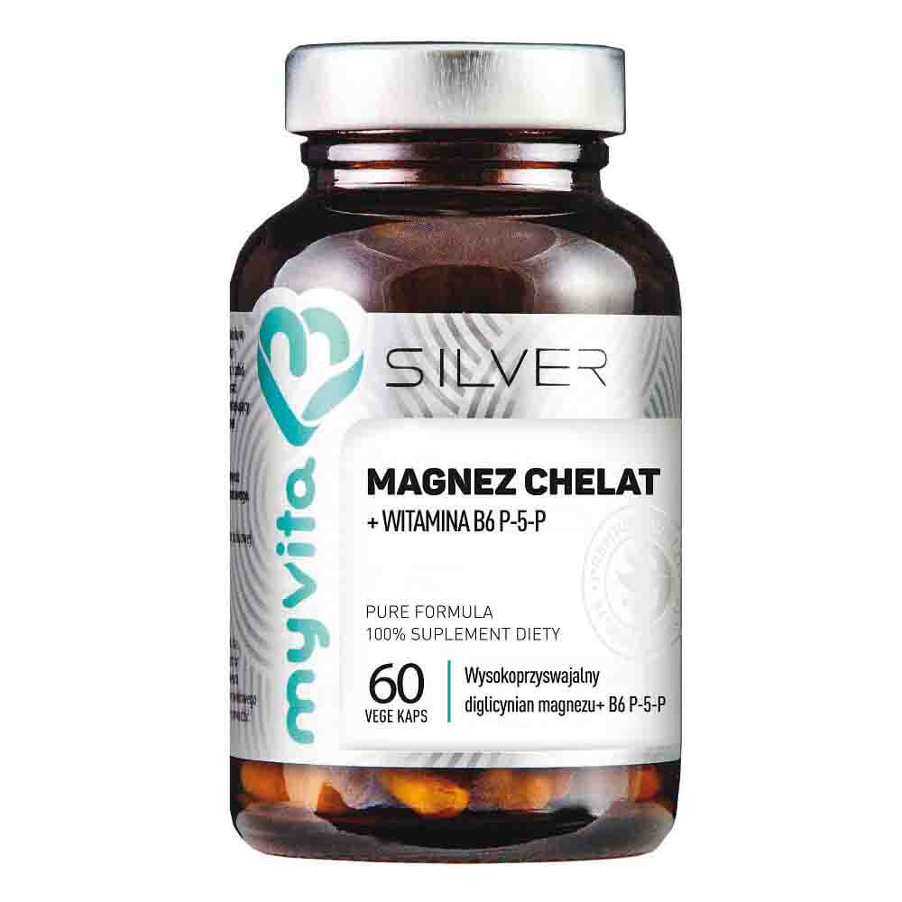Magnesiumchelat Magnesiumbisglycinat + Vitamin B6 P - 5 - P 60 Kapseln MYVITA SILVER PURE Huvudsaklig produktbild