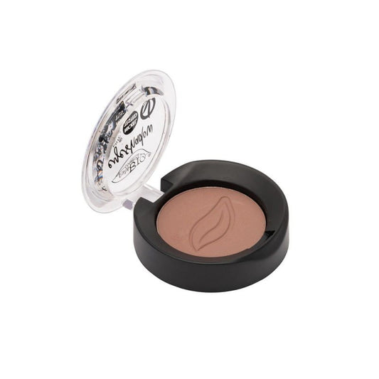 Mattierter Eco-Lidschatten 27 von PUROBIO, 25 g, zeigt den puderigen Lidschatten in einer offenen Verpackung.
