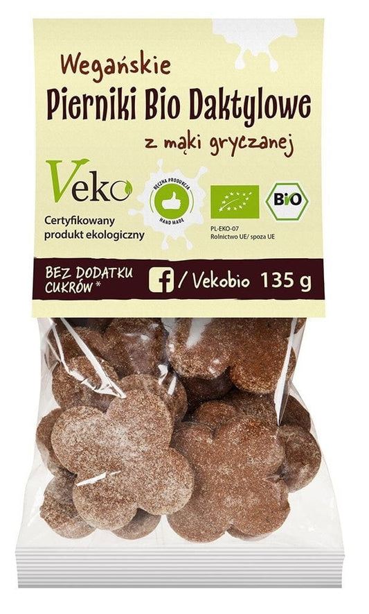 Bio Dattelblebkuchen von EKOFLORKA in 135 g Verpackung, zeigt frisch gebackenen Dattelblebkuchen mit Bio-Zutaten