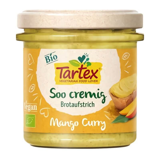 Cremepaste mit Mango und Curry, glutenfrei, BIO, 140 g von TARTEX, cremige Konsistenz, frische Mango und Curry-Aromen.