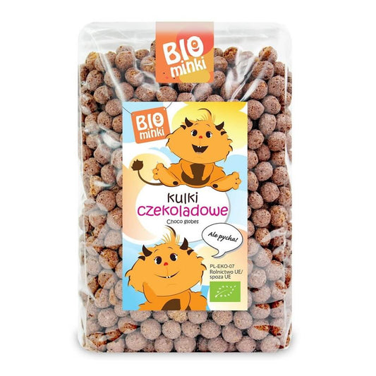 Bio Schokokugeln von BIOMINKI, 250 g, handgefertigte Schokoladekugeln mit Bio-Zutaten, auf einem weißen Teller präsentiert