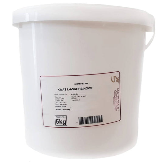 L-Ascorbinsäure Vitamin C Pulver in 5 kg Verpackung von STANLAB, feines weißes Pulver für Nahrungsergänzung und Lebensmittel.