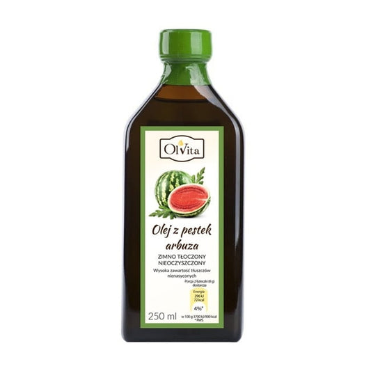 Kaltgepresstes, rohes Wassermelonenkernöl in 250ml Flasche von OLVITA, flüssige grüne Flüssigkeit mit Wasser- und Ölschutz