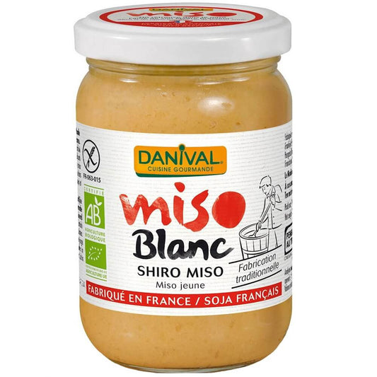Weißes BIO Miso Shiro auf Reisbasis von DANIVAL, 200 g, cremige japanische Miso Paste in Schüssel.