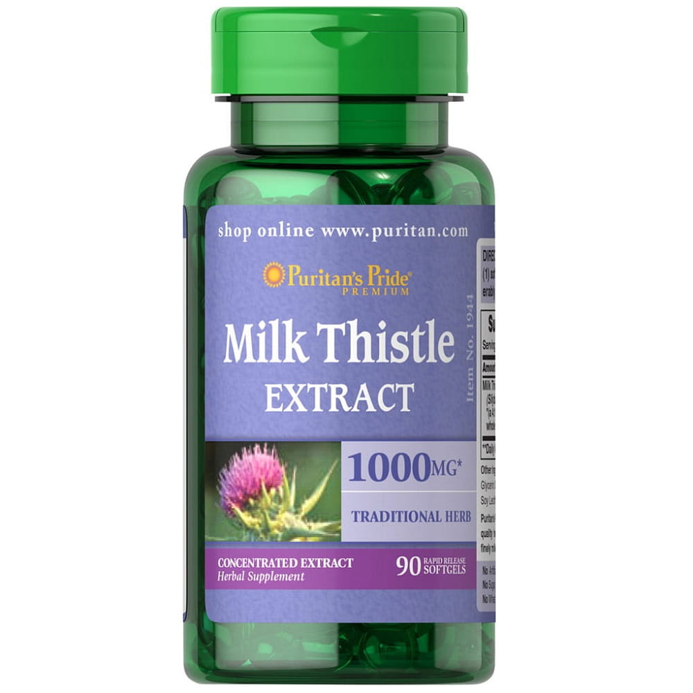Mariendistel-Extrakt 1000 mg in 90 Kapseln von PURITAN'S PRIDE, nährstoffreiche Nahrungsergänzung in Kapsel-Form
