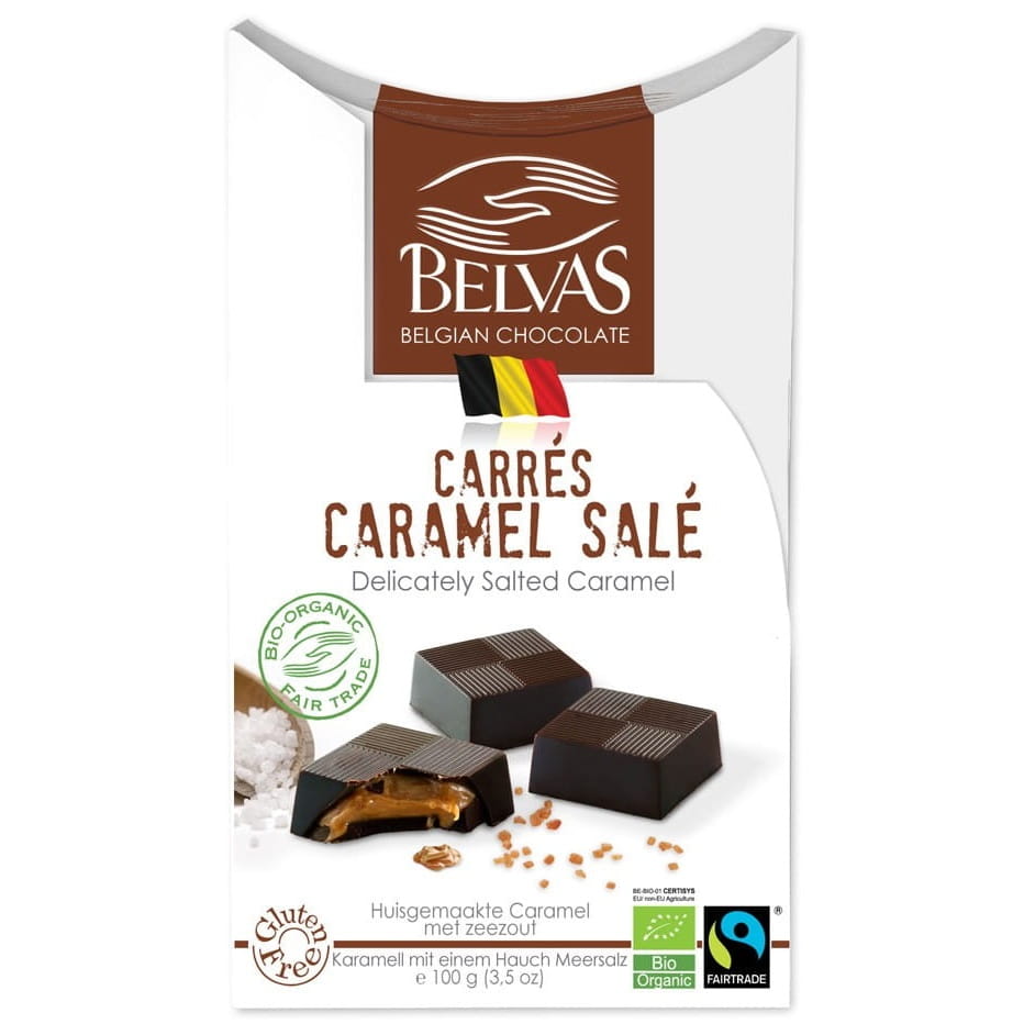 Glutenfreie belgische Karamell- und Salzschokolade fair gehandelt BIO 100g - BELVAS