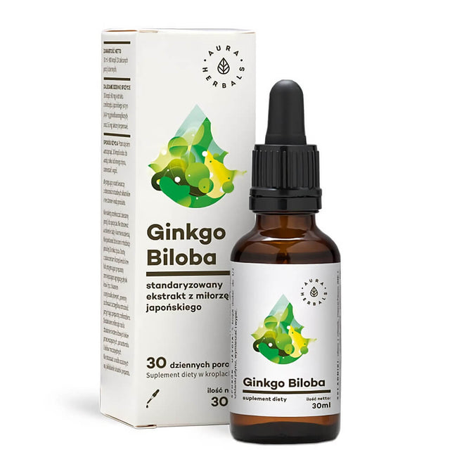 Japanischer Ginkgo Biloba standardisierter Extrakt 50:1 60mg Tropfen 30ml AURA HERBALS Hover Image