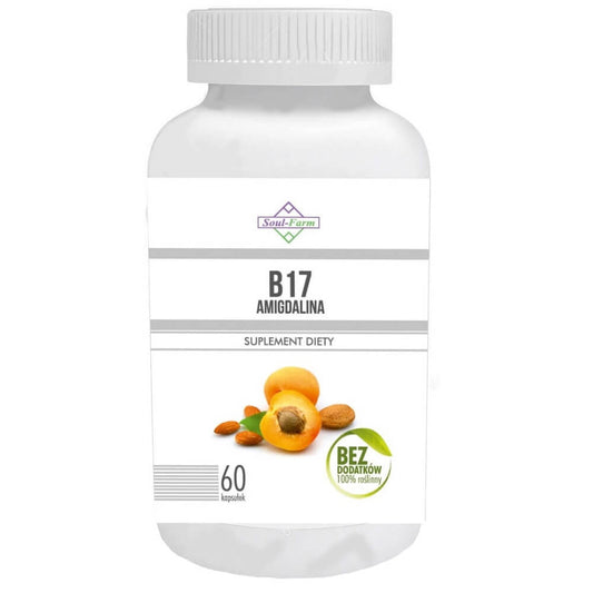 Aprikosenkernextrakt 5:1, 260 mg, 60 Kapseln, von SOUL FARM, zeigt die Kapseln in einer Packung auf weißem Hintergrund