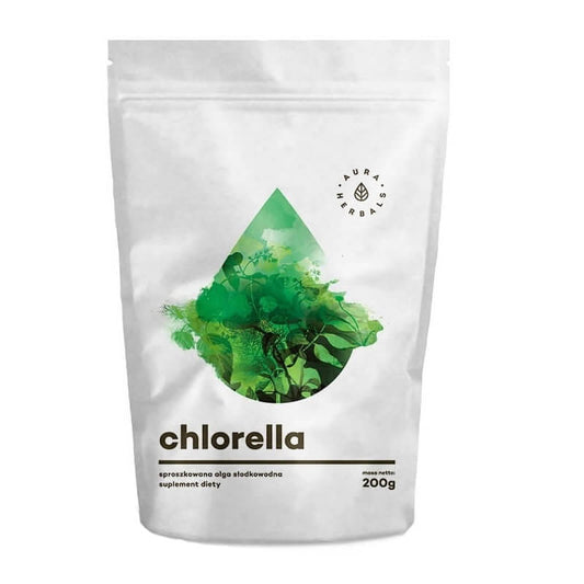 Grünes Chlorellapulver in 200g Packung von AURA HERBALS, Süßwasseralgenpulver für gesunde Ernährung