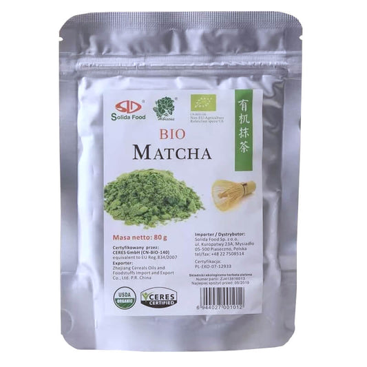 Bio-Matcha-Tee in 80 g Dose von SOLIDA FOOD, feiner grüner Matcha-Tee in einer luftdichten Verpackung, ideal für Tee-Liebhaber