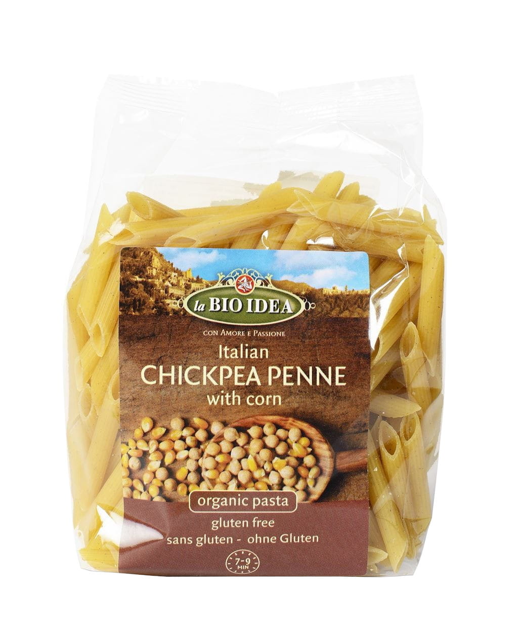Penne aus Kichererbsen und Mais, glutenfrei, BIO, LA BIO IDEA, 250 g, Rohlinge in Packung