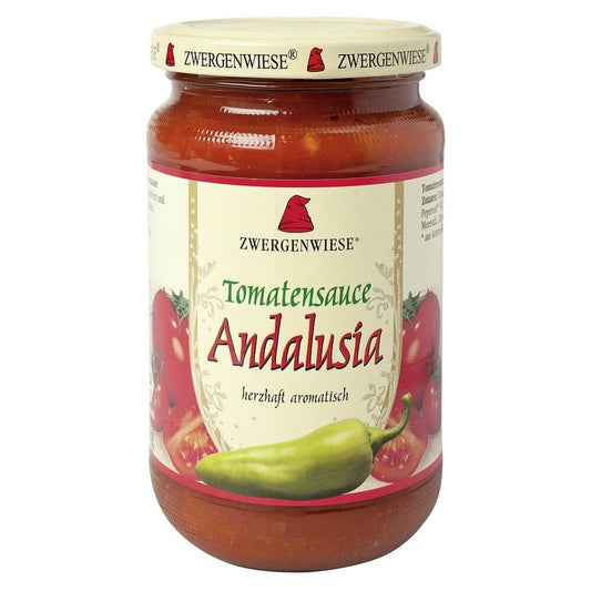 Würzige, glutenfreie Bio-Tomatensauce von ZWERGENWIESE mit Andalusischer Tomate in 350 g Flasche, frische und natürliche Zutaten.