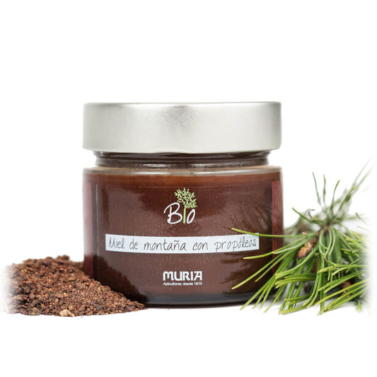 Honig mit Bergblüten und Propolis, BIO-Qualität, 250 g, von MURIA, flüssiger Honig in Glasflasche, natürliche Inhaltsstoffe