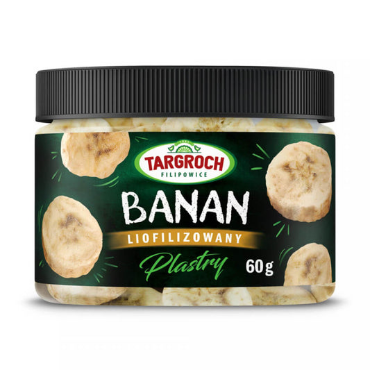 Gefriergetrocknete Bananenscheiben von TARGROCH, 60g, helle, getrocknete Bananenstücke auf weißem Hintergrund.