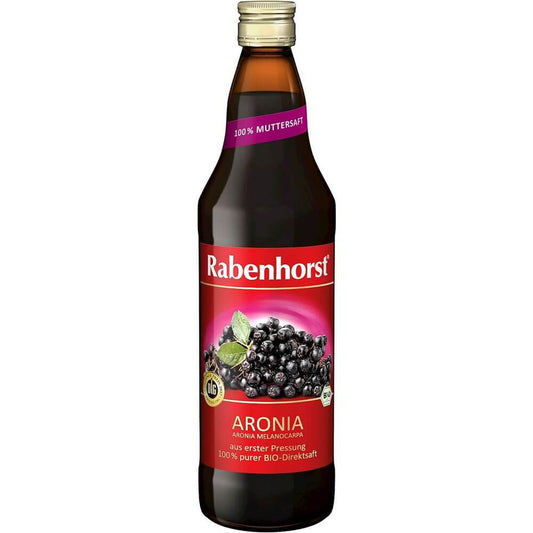 Bio Aroniensaft in 750 ml Flasche von Rabenhorst, dunkle Fruchtsaftflasche mit Aroniabeeren, natürliche und gesunde Getränkewahl