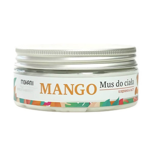 Festigendes Mango-Körpermousse von MOHANI in 120 g, cremige Textur mit frischem Mango-Duft, ideal für die Hautpflege.