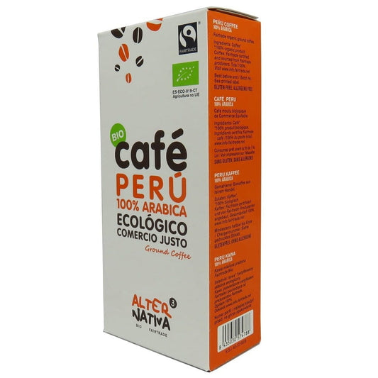 Gemahlener Arabica Kaffee aus Peru, fair gehandelt und biologisch, in 250 g Packung, von ALTERNATIVA.