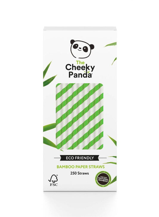 Grüne gestreifte Einweg-Bambusstrohhalme von CHEEKY PANDA, 250 Stück, umweltfreundliche Trinkhalme aus Bambus