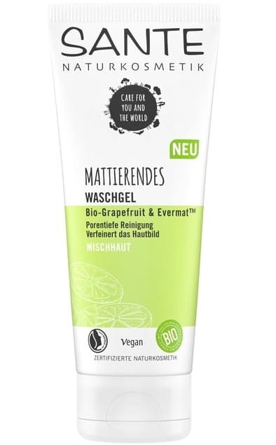 Eco Grapefruit mattierendes Gesichtswaschgel von SANTE, 100 ml Flasche mit grapefruitförmigem Design, für ölfreie Haut.